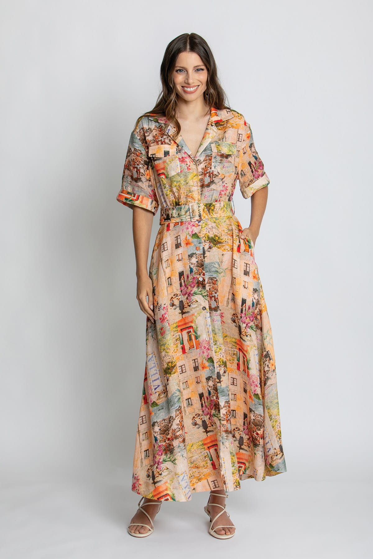 Kachel Charlie Short Sleeve Maxi Dress in Capri floral - front view
