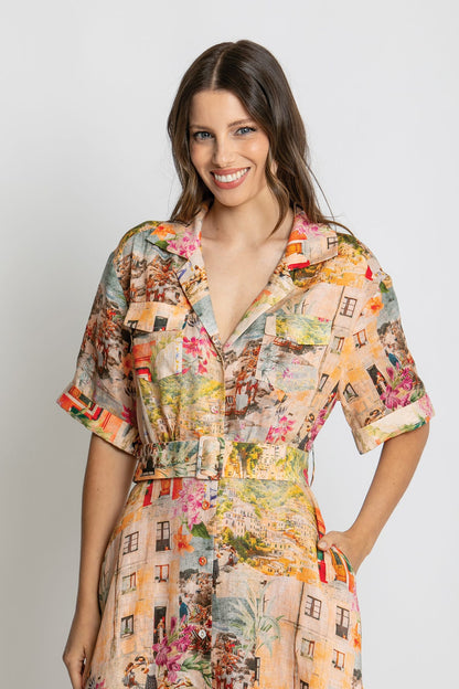 Kachel Charlie Short Sleeve Maxi Dress in Capri floral - detail