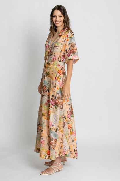 Kachel Charlie Short Sleeve Maxi Dress in Capri floral