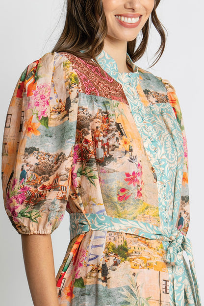 Kachel Emma Short Sleeve Mini Dress in Multi floral