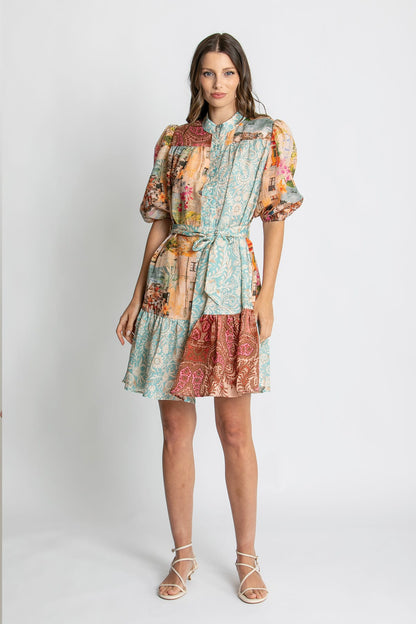 Kachel Emma Short Sleeve Mini Dress in Multi floral - front view