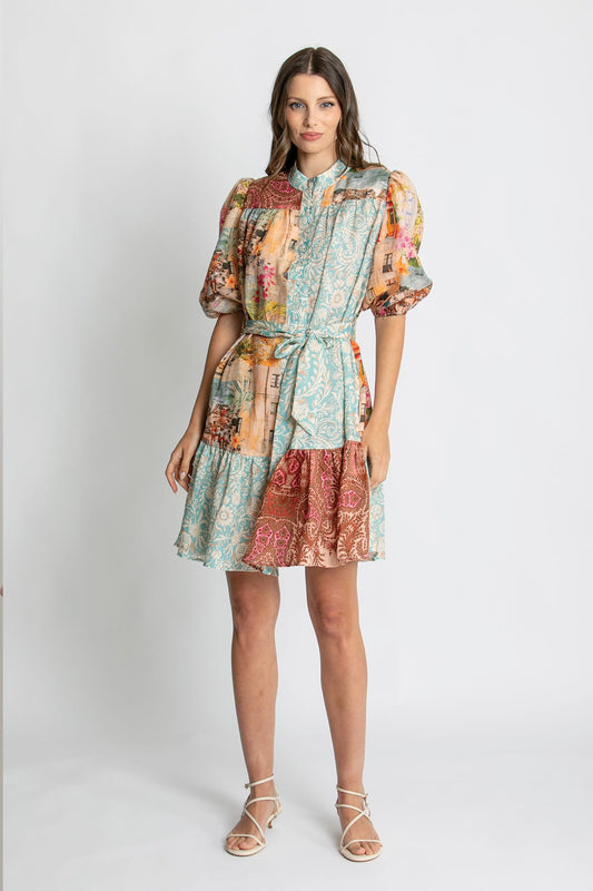Kachel Emma Short Sleeve Mini Dress in Multi floral - front view