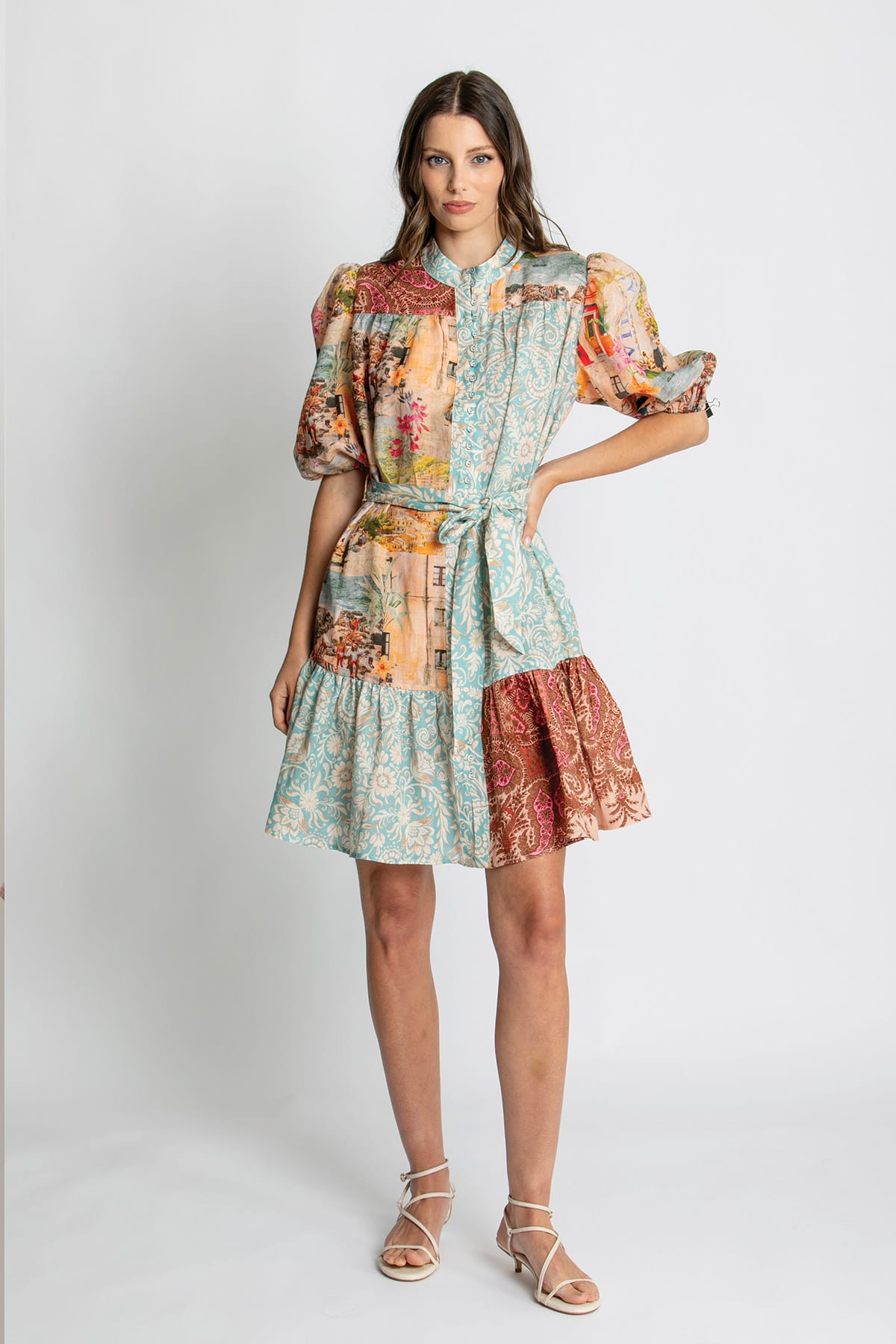 Kachel Emma Short Sleeve Mini Dress in Multi floral - detail