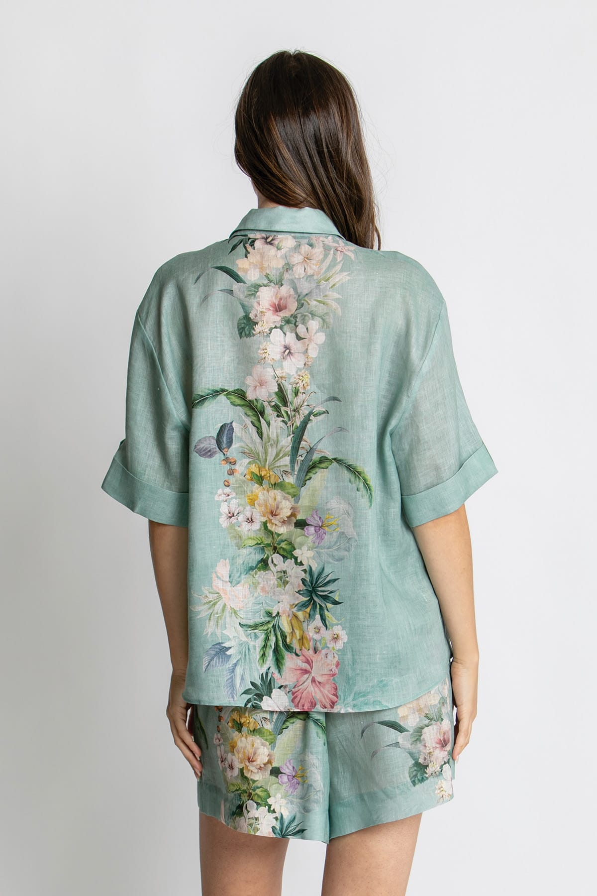 Kachel Eva Short Sleeve Shirt in Sage Amour green floral linen
