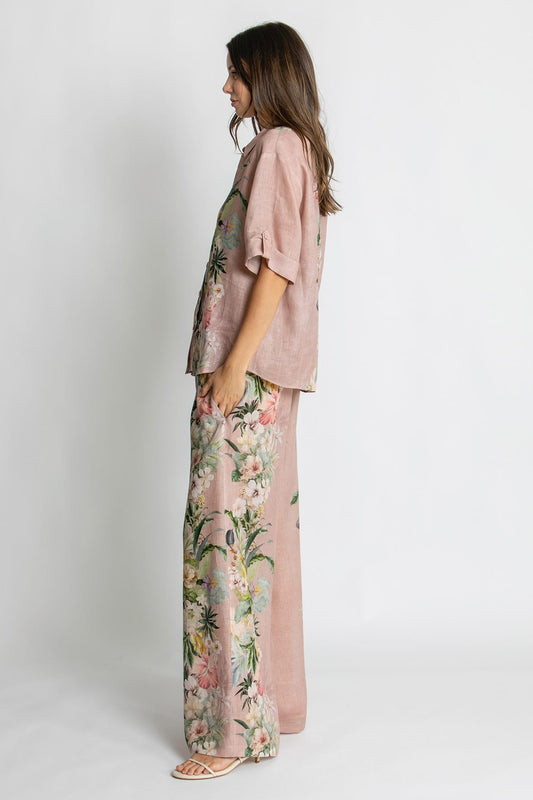 Kachel Harper Pant in Fleur Amour pink floral linen