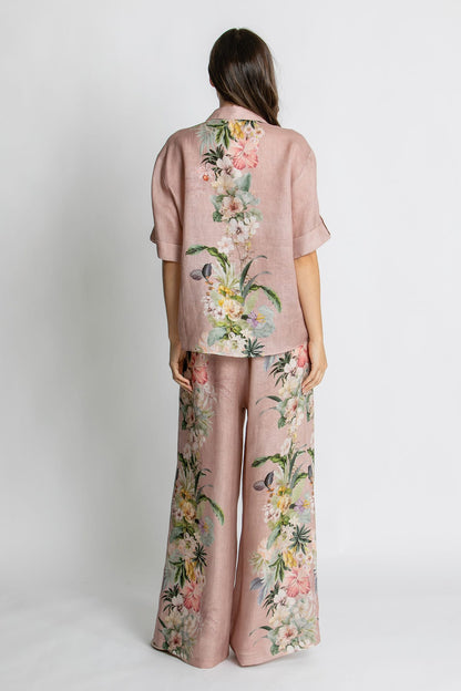 Kachel Harper Pant in Fleur Amour pink floral linen