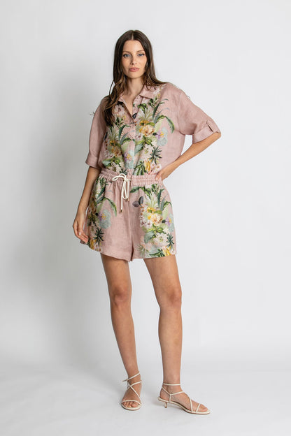 Kachel Luna Short Sleeve Shirt in Fleur Amour pink floral - back view