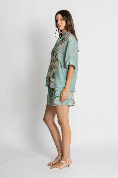 Kachel Nina Short in Sage Amour green floral linen