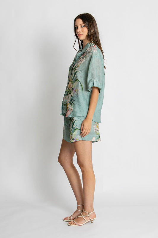 Kachel Nina Short in Sage Amour green floral linen