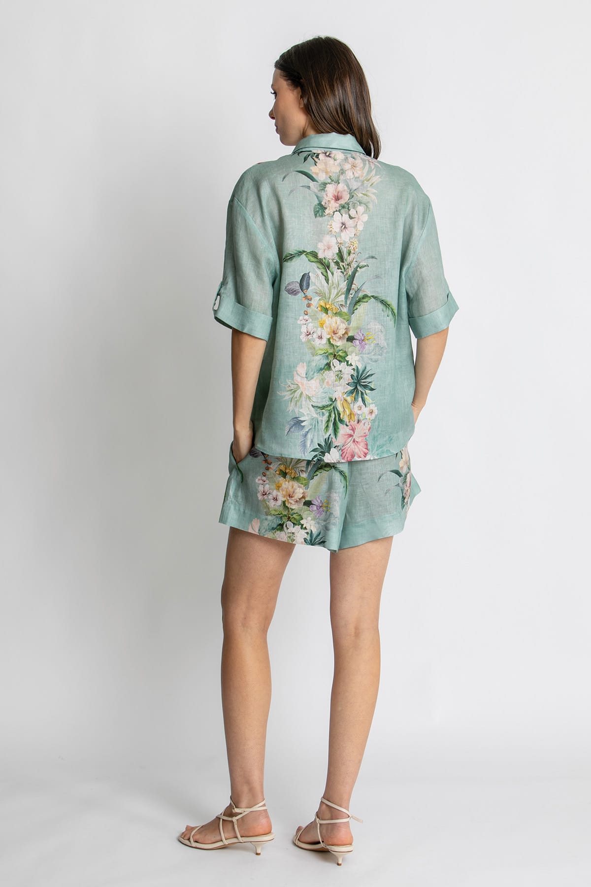 Kachel Nina Short in Sage Amour green floral linen