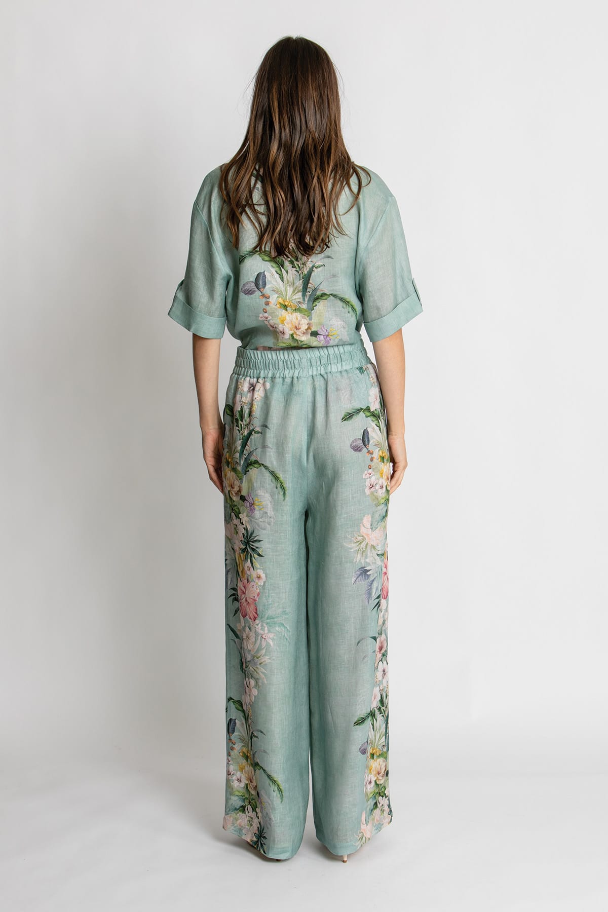 Kachel Sienna Pant in Sage Amour green floral linen