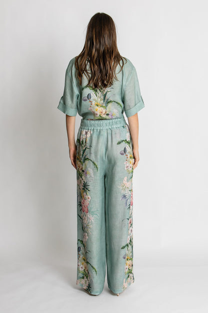 Kachel Sienna Pant in Sage Amour green floral linen