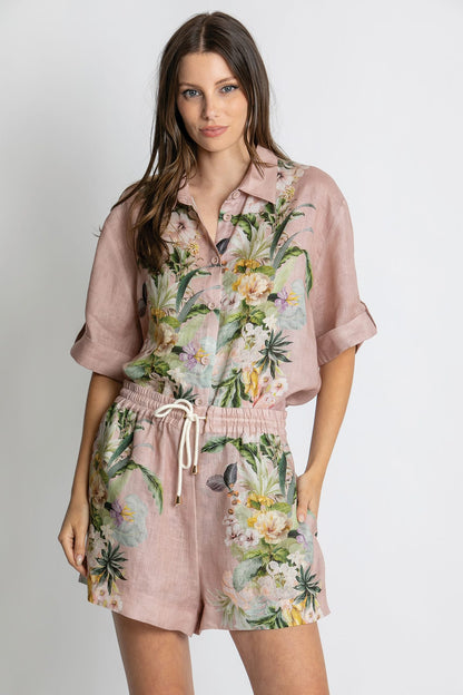 Kachel Sophia Short in Fleur Amour pink floral linen