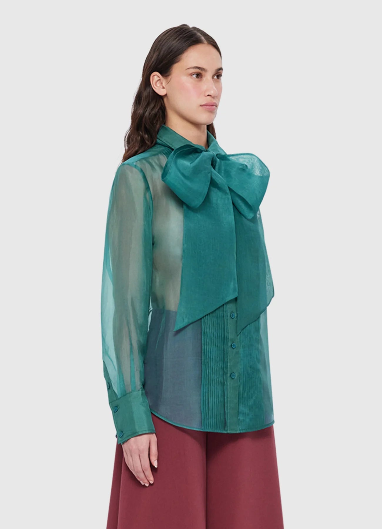 LEO LIN Dressage Silk Organza Tie Blouse - Teal - Leo Lin - Pinkhill - darwin fashion - darwin boutique