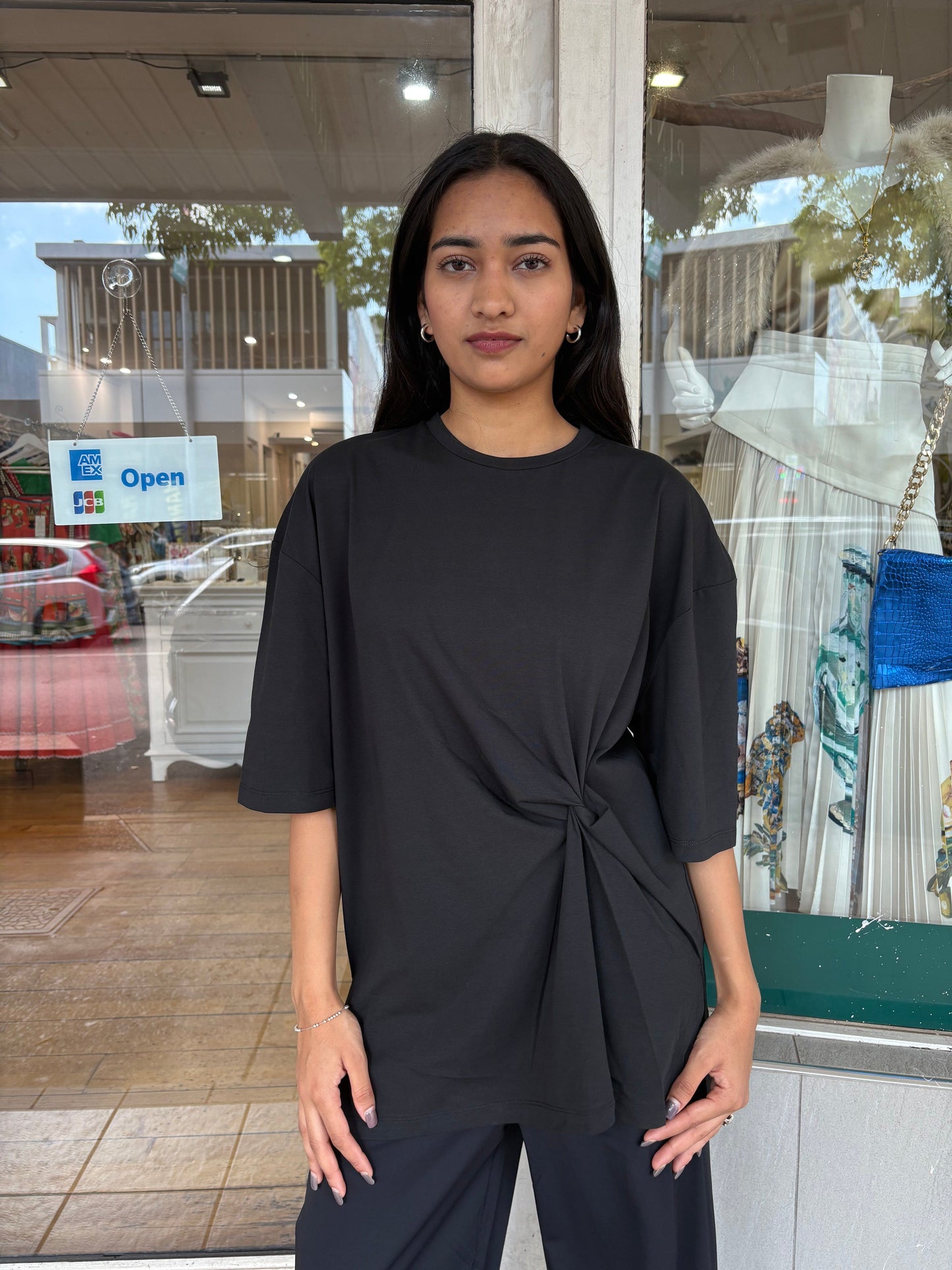 Lounge Pima Cotton Knot Front Long T.Shirt Ajaccio Black