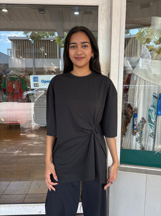 Lounge Pima Cotton Knot Front Long T.Shirt Ajaccio Black