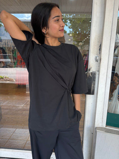 Lounge Pima Cotton Knot Front Long T.Shirt Ajaccio Black