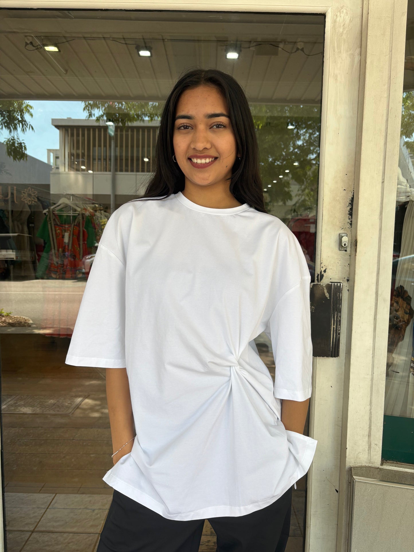 Lounge Pima Cotton Knot Front Long T.Shirt Ajaccio White