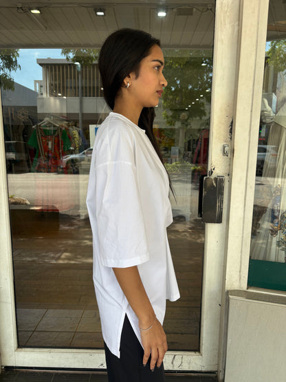 Lounge Pima Cotton Knot Front Long T.Shirt Ajaccio White