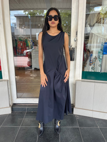 Lounge Tech Stretch A.Line Pocket Detail Sleeveless Midi Dress Ques Sea