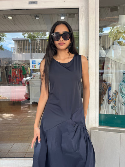 Lounge Tech Stretch A.Line Pocket Detail Sleeveless Midi Dress Ques Sea