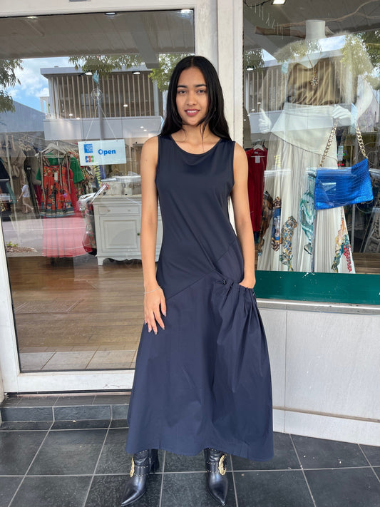 Lounge Tech Stretch A.Line Pocket Detail Sleeveless Midi Dress Ques Sea