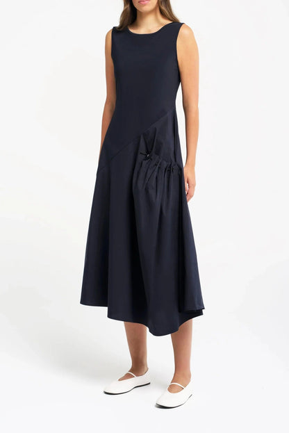 Lounge Tech Stretch A.Line Pocket Detail Sleeveless Midi Dress Ques Sea