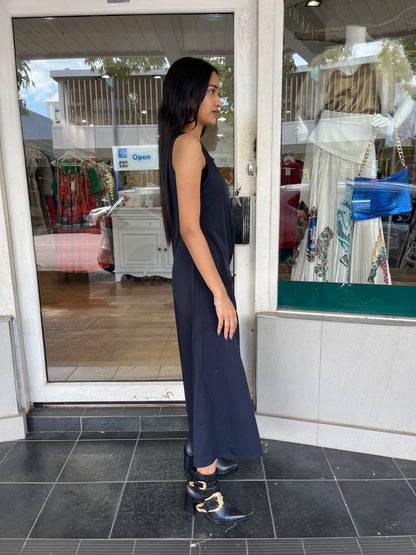 Lounge Tech Stretch A.Line Pocket Detail Sleeveless Midi Dress Ques Sea