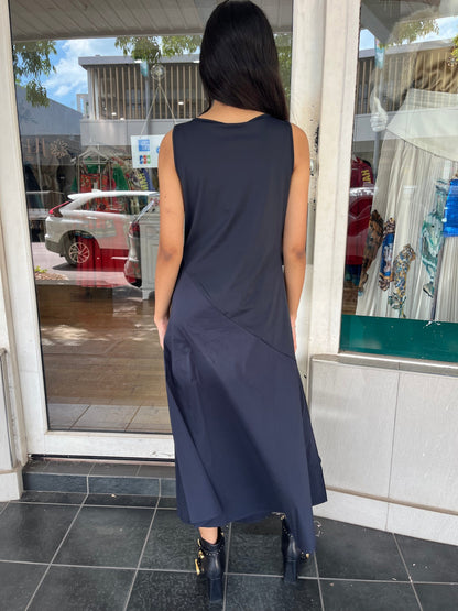 Lounge Tech Stretch A.Line Pocket Detail Sleeveless Midi Dress Ques Sea