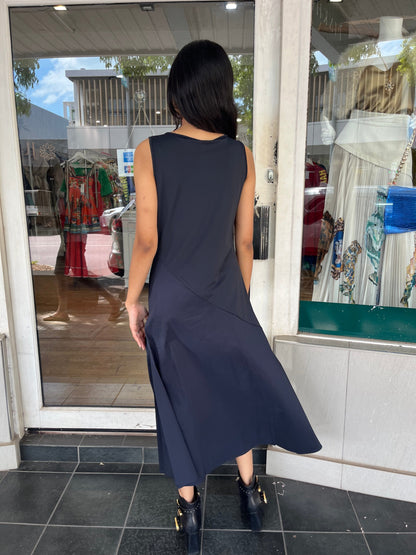 Lounge Tech Stretch A.Line Pocket Detail Sleeveless Midi Dress Ques Sea