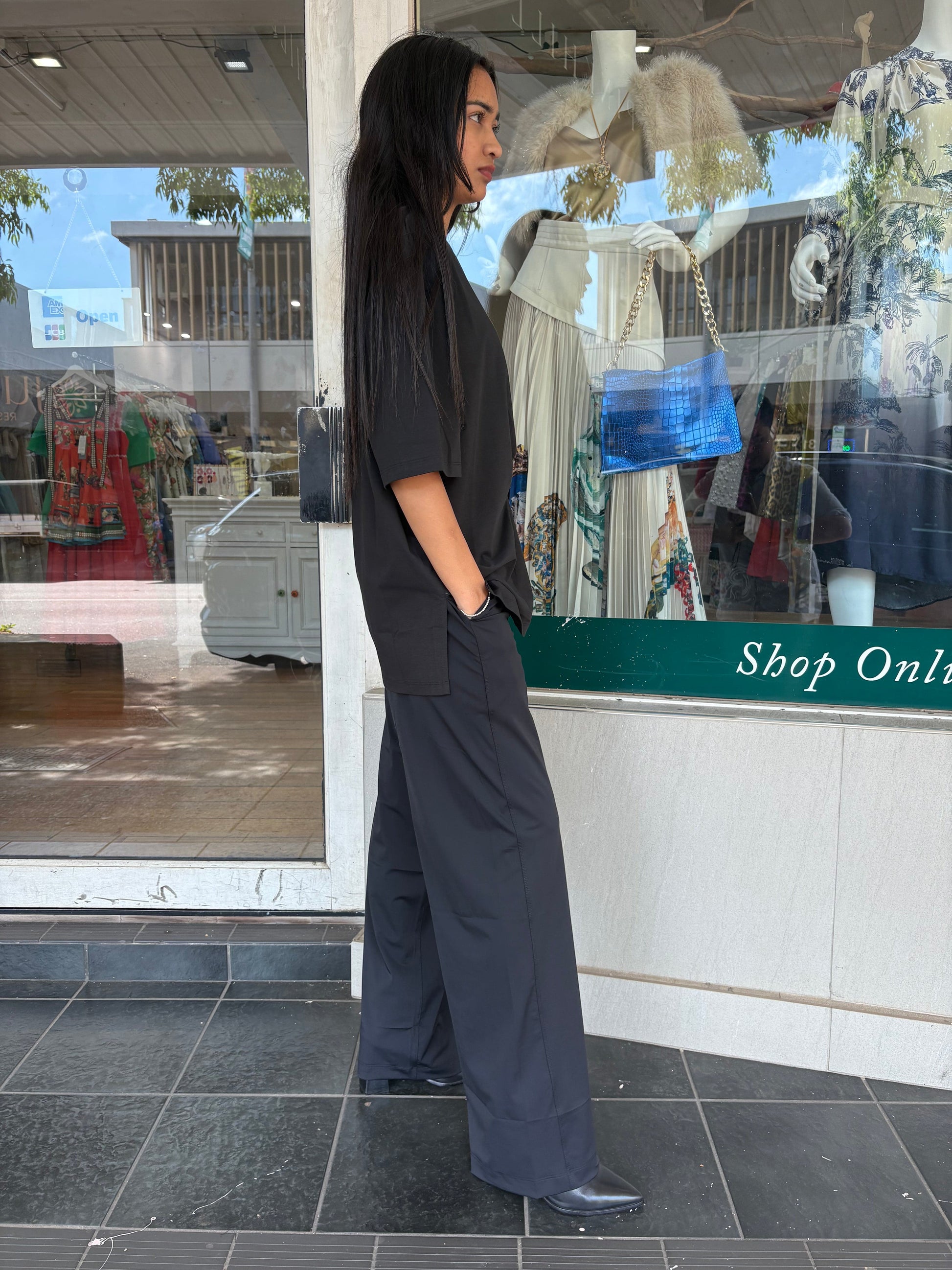 Lounge Tech Stretch Elastic Waist Relaxed Fit Wide Leg Long Pant Roatan Black - Pinkhill -  - [] - Darwin boutique - Australian fashion design - Darwin Fashion - Australian Fashion Designer - Australian Fashion Designer Brands - Australian Fashion Design 