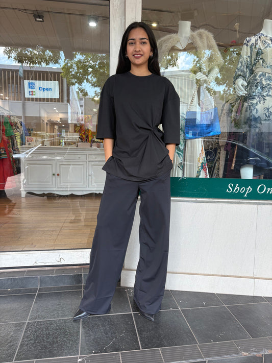 Lounge Tech Stretch Elastic Waist Relaxed Fit Wide Leg Long Pant Roatan Black - Pinkhill -  - [] - Darwin boutique - Australian fashion design - Darwin Fashion - Australian Fashion Designer - Australian Fashion Designer Brands - Australian Fashion Design 