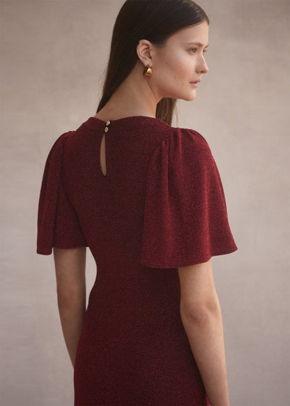 Luxe De Valentina V-neck Fluted Como Maxi Dress | Red Lamè - Pinkhill -  - [] - Darwin boutique - Australian fashion design - Darwin Fashion - Australian Fashion Designer - Australian Fashion Designer Brands - Australian Fashion Design 