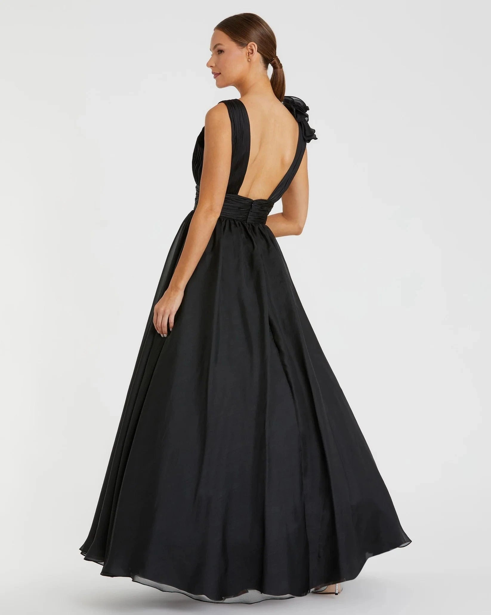 Mac Duggal Black Ruffle Shoulder V-Neck Chiffon Gown - Pinkhill -  - [] - Darwin boutique - Australian fashion design - Darwin Fashion - Australian Fashion Designer - Australian Fashion Designer Brands - Australian Fashion Design 