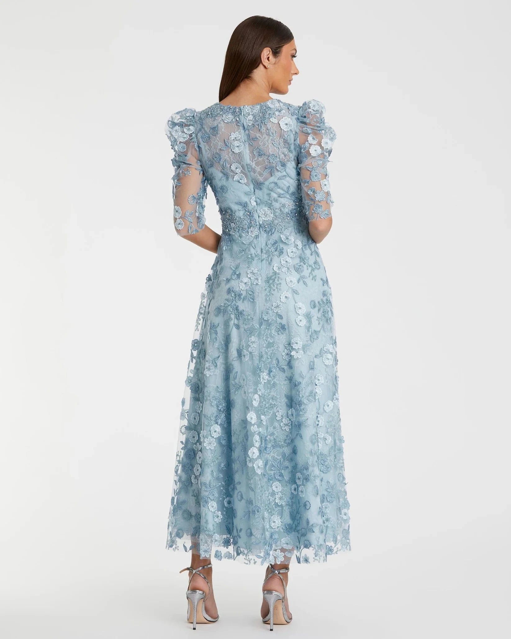 Blue Applique High Neck Puff Sleeve A Line Dress - Pinkhill -  - [] - Darwin boutique - Australian fashion design - Darwin Fashion - Australian Fashion Designer - Australian Fashion Designer Brands - Australian Fashion Design 