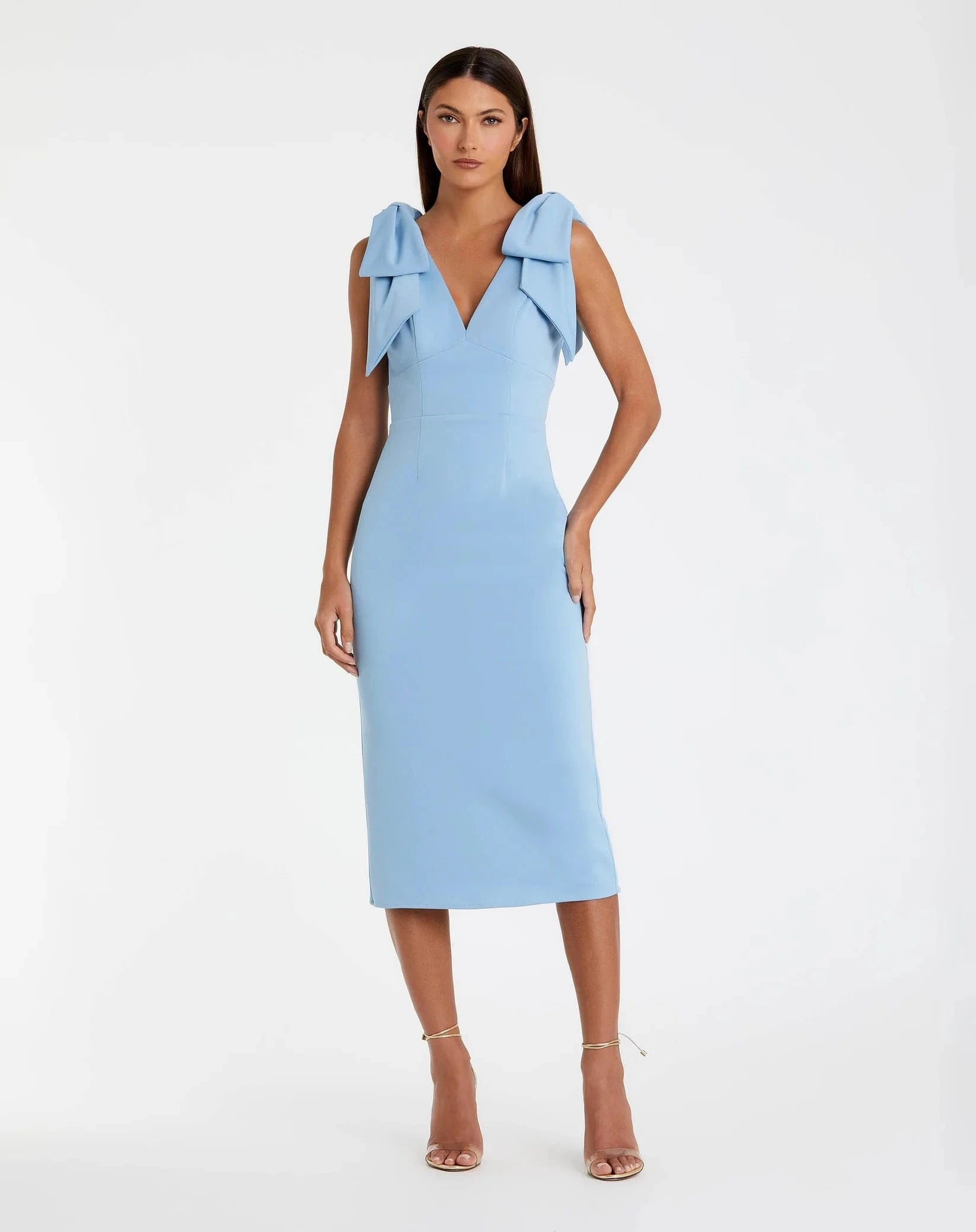 Blue Bow Strap Crepe Fitted Midi Dress 49954 - Pinkhill -  - [] - Darwin boutique - Australian fashion design - Darwin Fashion - Australian Fashion Designer - Australian Fashion Designer Brands - Australian Fashion Design 
