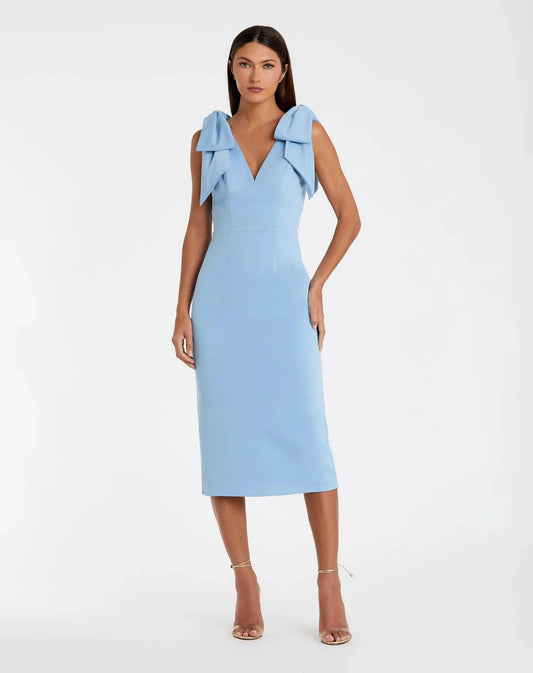 Blue Bow Strap Crepe Fitted Midi Dress 49954 - Pinkhill -  - [] - Darwin boutique - Australian fashion design - Darwin Fashion - Australian Fashion Designer - Australian Fashion Designer Brands - Australian Fashion Design 