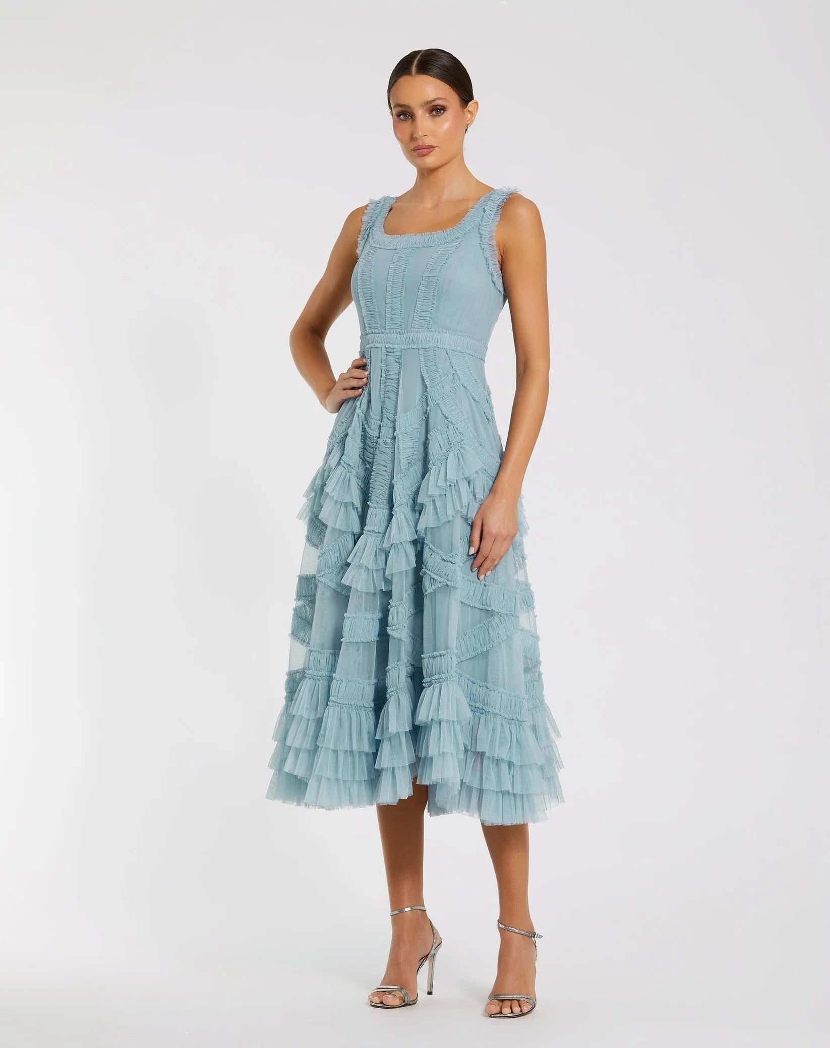 Blue Scoop Neck Sleeveless A-Line Ruffle Midi Dress - Pinkhill -  - [] - Darwin boutique - Australian fashion design - Darwin Fashion - Australian Fashion Designer - Australian Fashion Designer Brands - Australian Fashion Design 