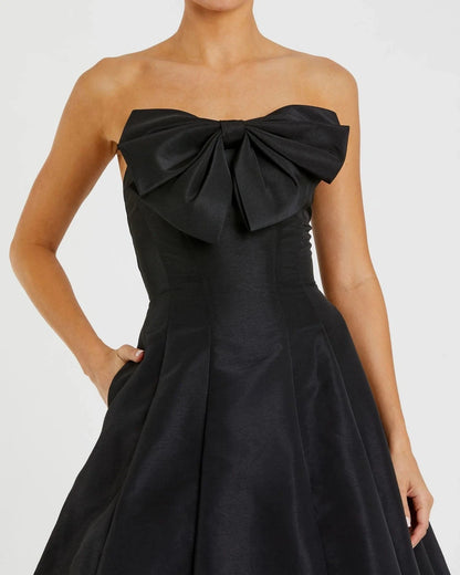 Strapless A-Line Tea Length Statement Bow Dress - Black - Pinkhill -  - [] - Darwin boutique - Australian fashion design - Darwin Fashion - Australian Fashion Designer - Australian Fashion Designer Brands - Australian Fashion Design 
