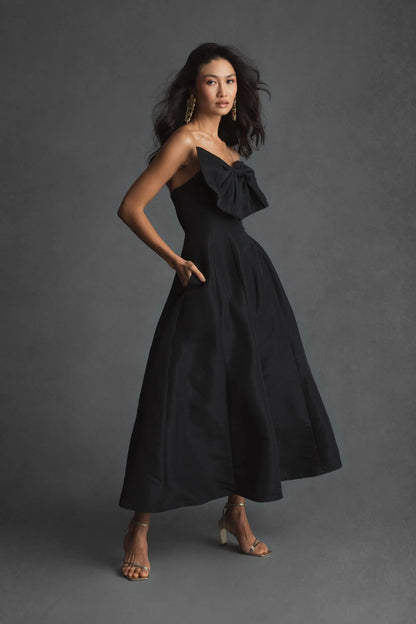 Strapless A-Line Tea Length Statement Bow Dress - Black - Pinkhill -  - [] - Darwin boutique - Australian fashion design - Darwin Fashion - Australian Fashion Designer - Australian Fashion Designer Brands - Australian Fashion Design 