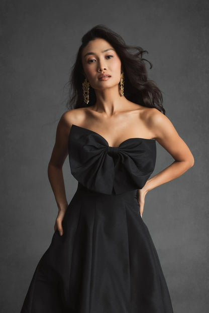 Strapless A-Line Tea Length Statement Bow Dress - Black - Pinkhill -  - [] - Darwin boutique - Australian fashion design - Darwin Fashion - Australian Fashion Designer - Australian Fashion Designer Brands - Australian Fashion Design 