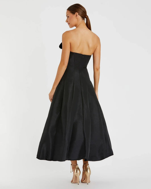 Strapless A-Line Tea Length Statement Bow Dress - Black - Pinkhill -  - [] - Darwin boutique - Australian fashion design - Darwin Fashion - Australian Fashion Designer - Australian Fashion Designer Brands - Australian Fashion Design 