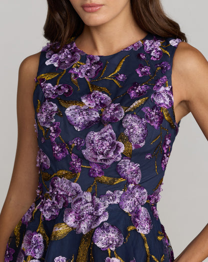 Mac Duggal Brocade Sleeveless Square Neck Midi Dress - Blue Multi