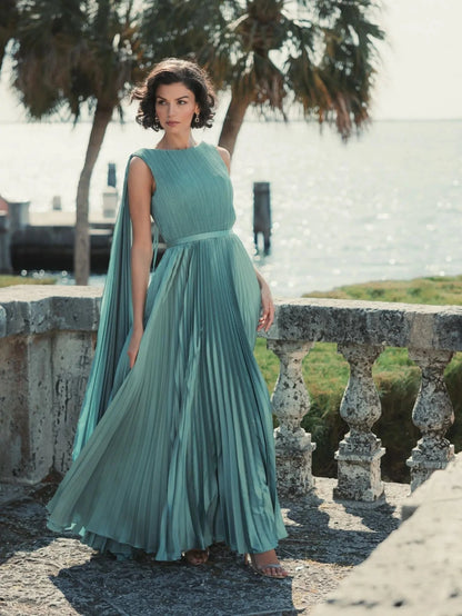 Mac Duggal High Neck Cape Pleated Gown - Green - Pinkhill -  - [] - Darwin boutique - Australian fashion design - Darwin Fashion - Australian Fashion Designer - Australian Fashion Designer Brands - Australian Fashion Design 