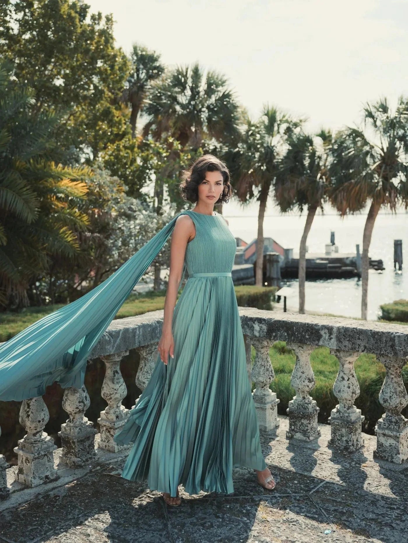 Mac Duggal High Neck Cape Pleated Gown - Green - Pinkhill -  - [] - Darwin boutique - Australian fashion design - Darwin Fashion - Australian Fashion Designer - Australian Fashion Designer Brands - Australian Fashion Design 