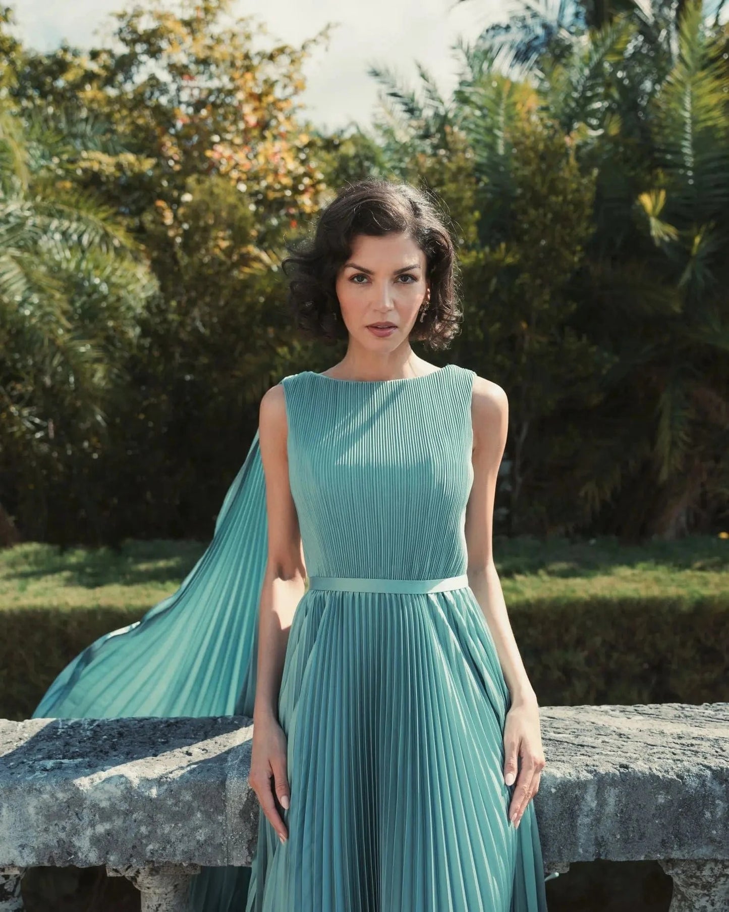 Mac Duggal High Neck Cape Pleated Gown - Green - Pinkhill -  - [] - Darwin boutique - Australian fashion design - Darwin Fashion - Australian Fashion Designer - Australian Fashion Designer Brands - Australian Fashion Design 