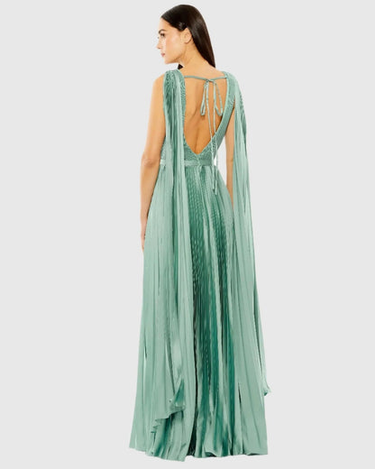 Mac Duggal High Neck Cape Pleated Gown - Green - Pinkhill -  - [] - Darwin boutique - Australian fashion design - Darwin Fashion - Australian Fashion Designer - Australian Fashion Designer Brands - Australian Fashion Design 