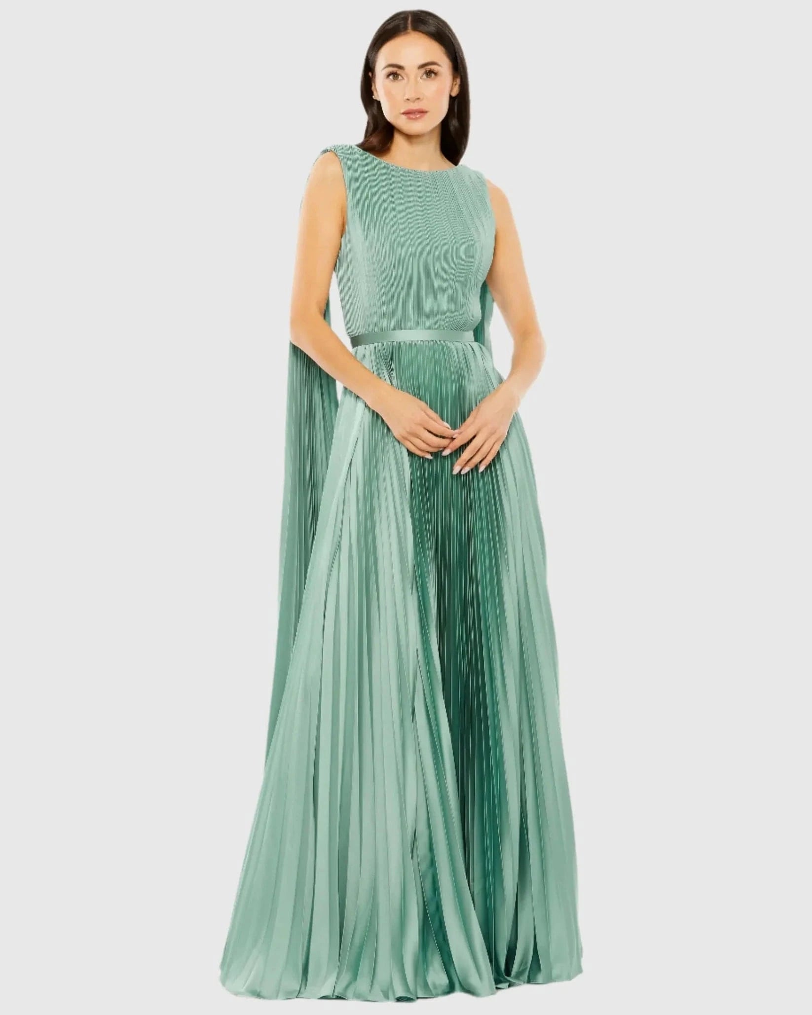 Mac Duggal High Neck Cape Pleated Gown - Green - Pinkhill -  - [] - Darwin boutique - Australian fashion design - Darwin Fashion - Australian Fashion Designer - Australian Fashion Designer Brands - Australian Fashion Design 