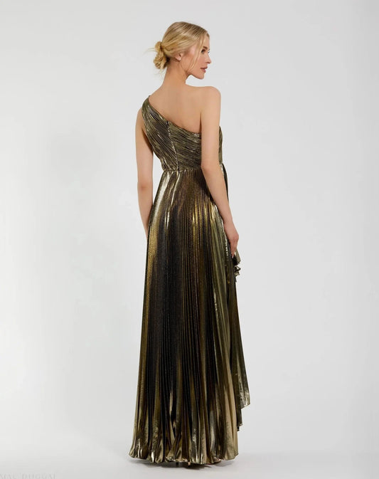 Mac Duggal Metallic One Shoulder Gown - Gold - Pinkhill -  - [] - Darwin boutique - Australian fashion design - Darwin Fashion - Australian Fashion Designer - Australian Fashion Designer Brands - Australian Fashion Design 