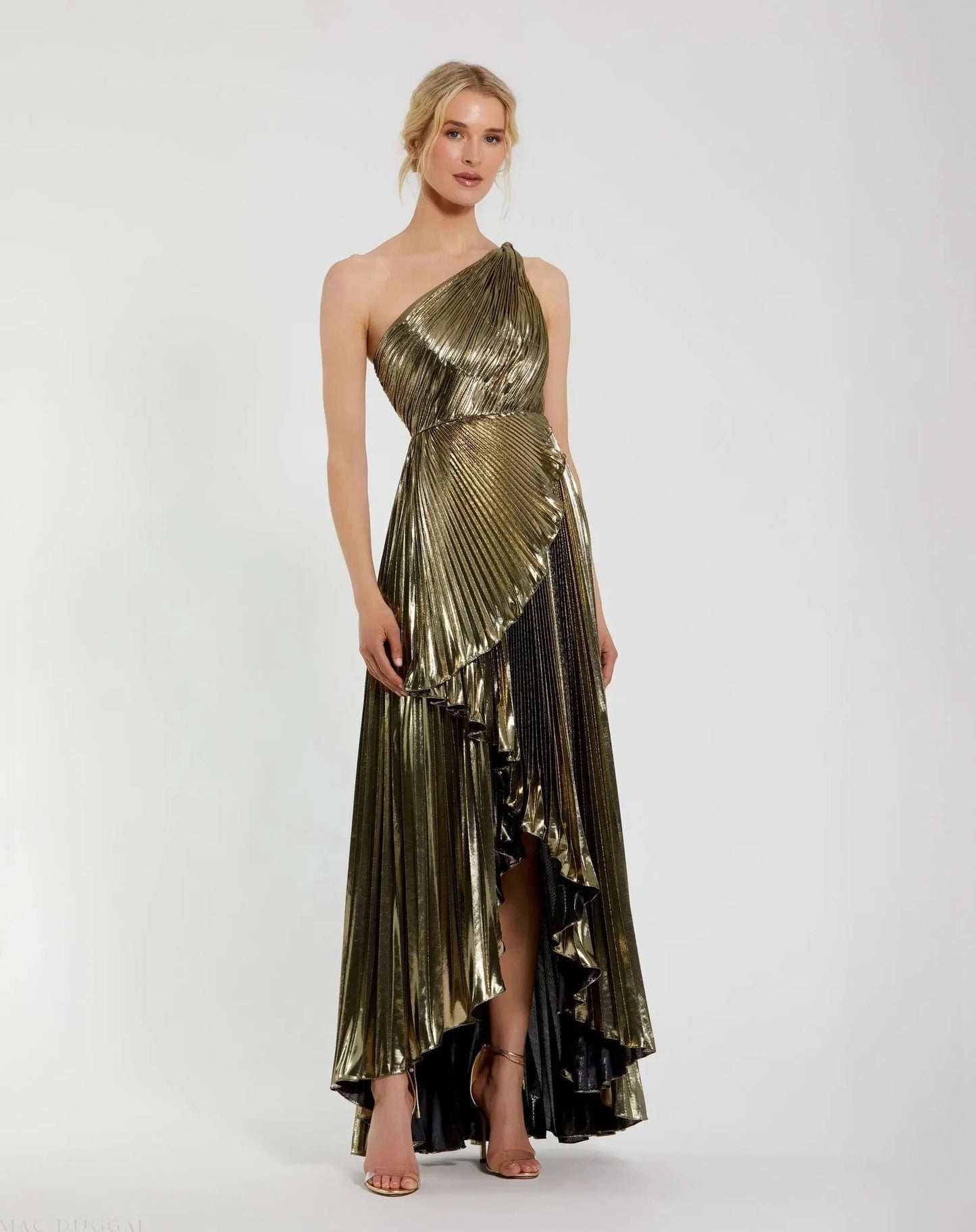 Mac Duggal Metallic One Shoulder Gown - Gold - Pinkhill -  - [] - Darwin boutique - Australian fashion design - Darwin Fashion - Australian Fashion Designer - Australian Fashion Designer Brands - Australian Fashion Design 